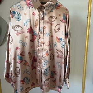 Silky Western-Print Button-Down Shirt